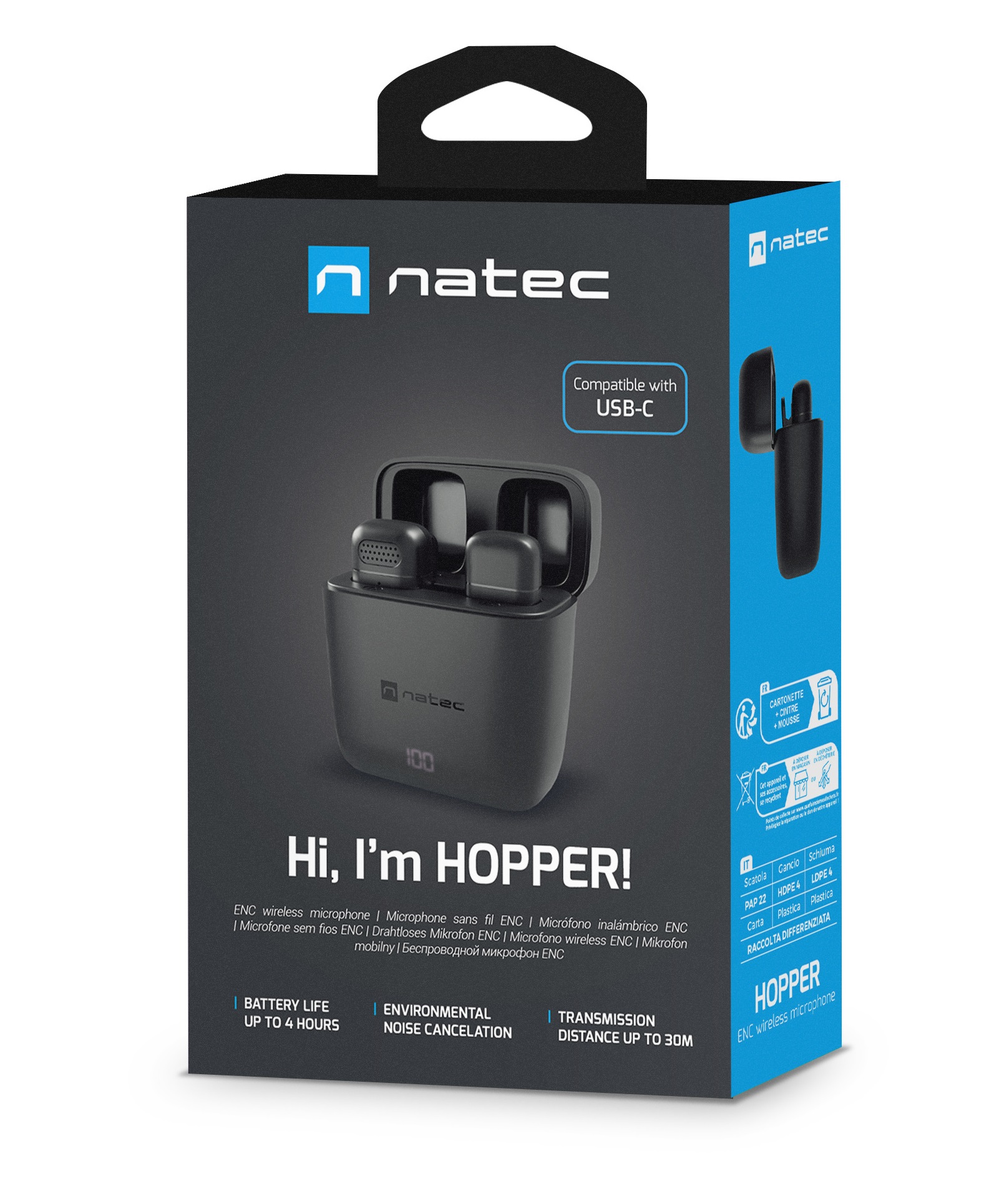 Natec Wireless Wearable Microphones for Contect Creators USB-C HOPPER LAVALIER