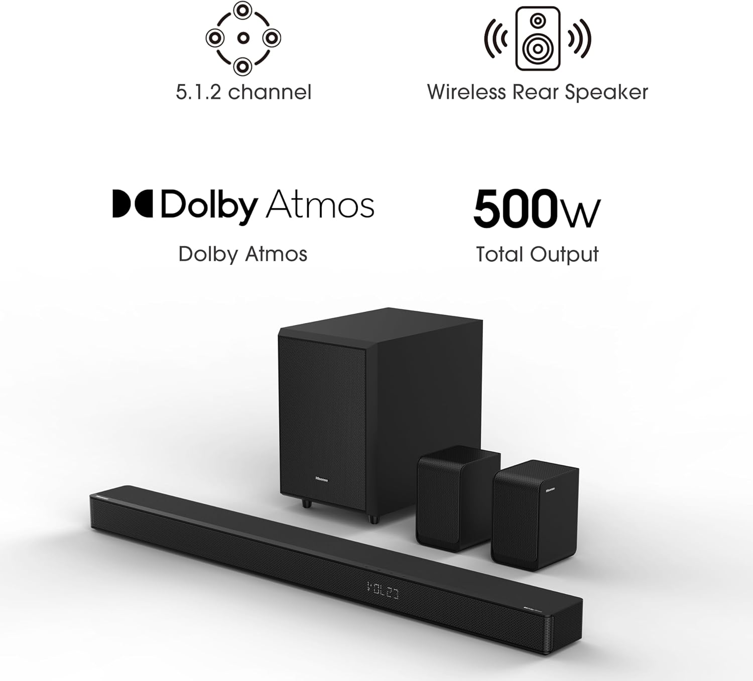 Hisense Soundbar AX5125H 5.1 2 500W Dolby Atmos + Wireless Rear Speakers