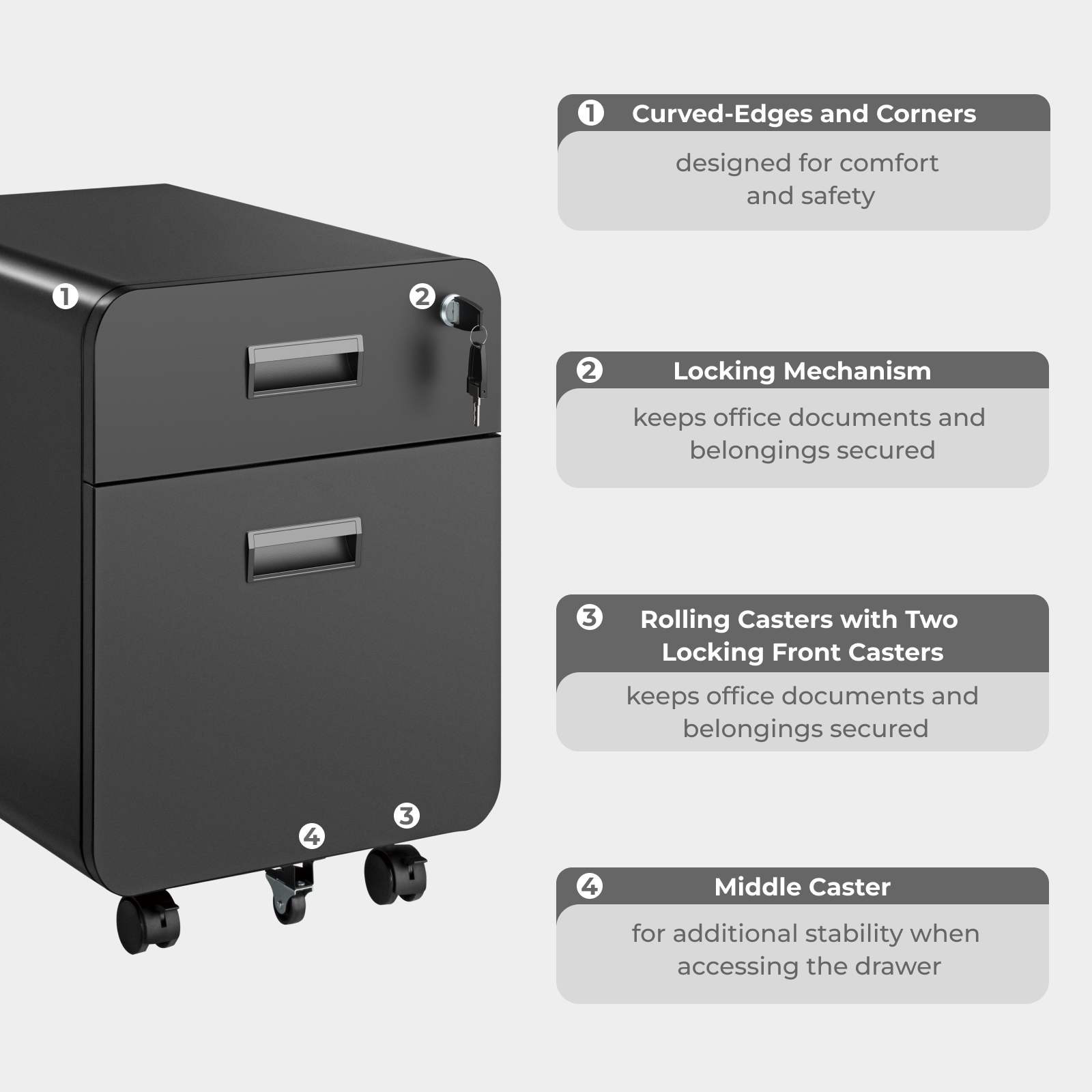 Lumivida File Cabinet Mobile with 2 Lockable Drawers CAB03-1