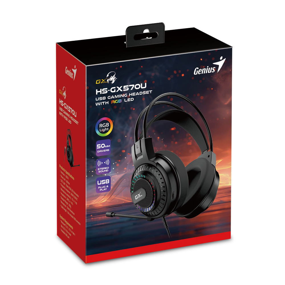 Genius Gaming Headset USB RGB Stereo 50mm HS-GX570U