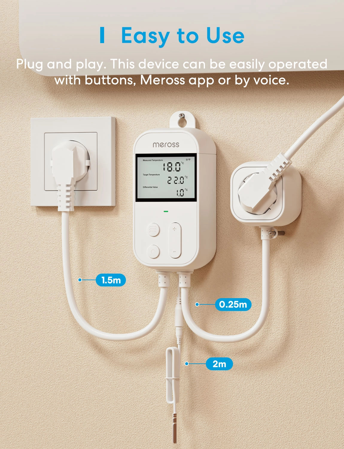 Meross Homekit Smart Wi-Fi Socket Thermostat MTS960HK-UK