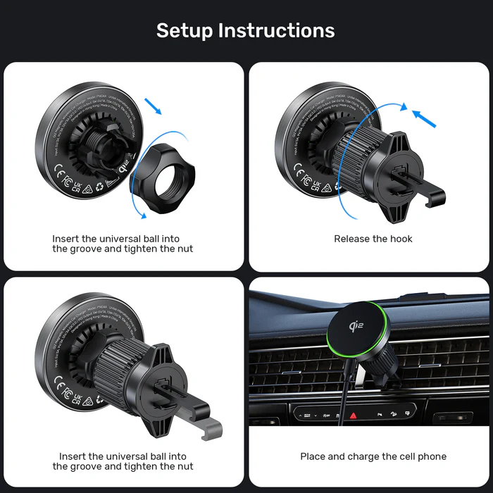 Unitek Charge Car Wireless Qi2 Magnetic 15W & AirVent Mount P1404A
