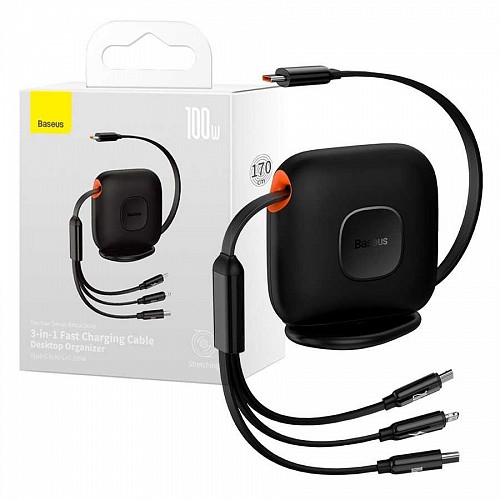 Baseus Cable 3in1 USB-C/Micro/Light Traction Retractable 1.7m Black