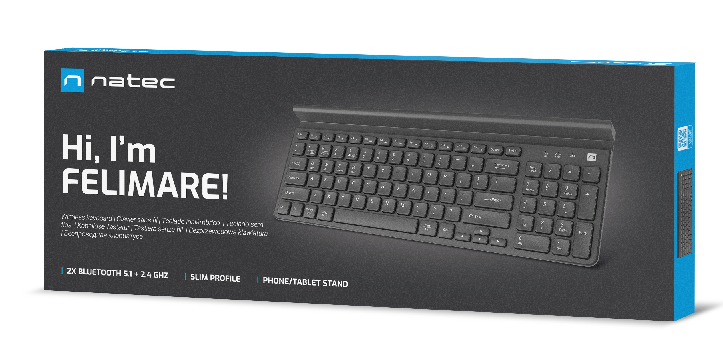 Natec FELIMARE Wireless 2.4GHz-BT Keyboard with Phone/Tablet Stand