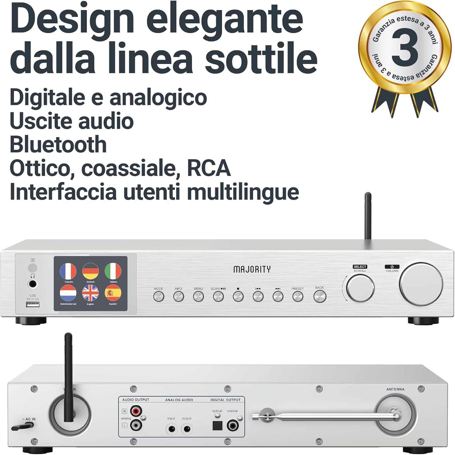 Majority FITZWILLIAM 2 Radio WiFi/BT/USB/FM/LineOut/Display Silver