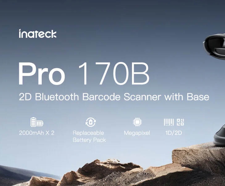 Inatech Barcode Scanner 1D/2D Wireless 2.4GHz/Bluetooth USB-A 2000mAh Charging Base Dual Battery Megapixel Scanning Pro170B