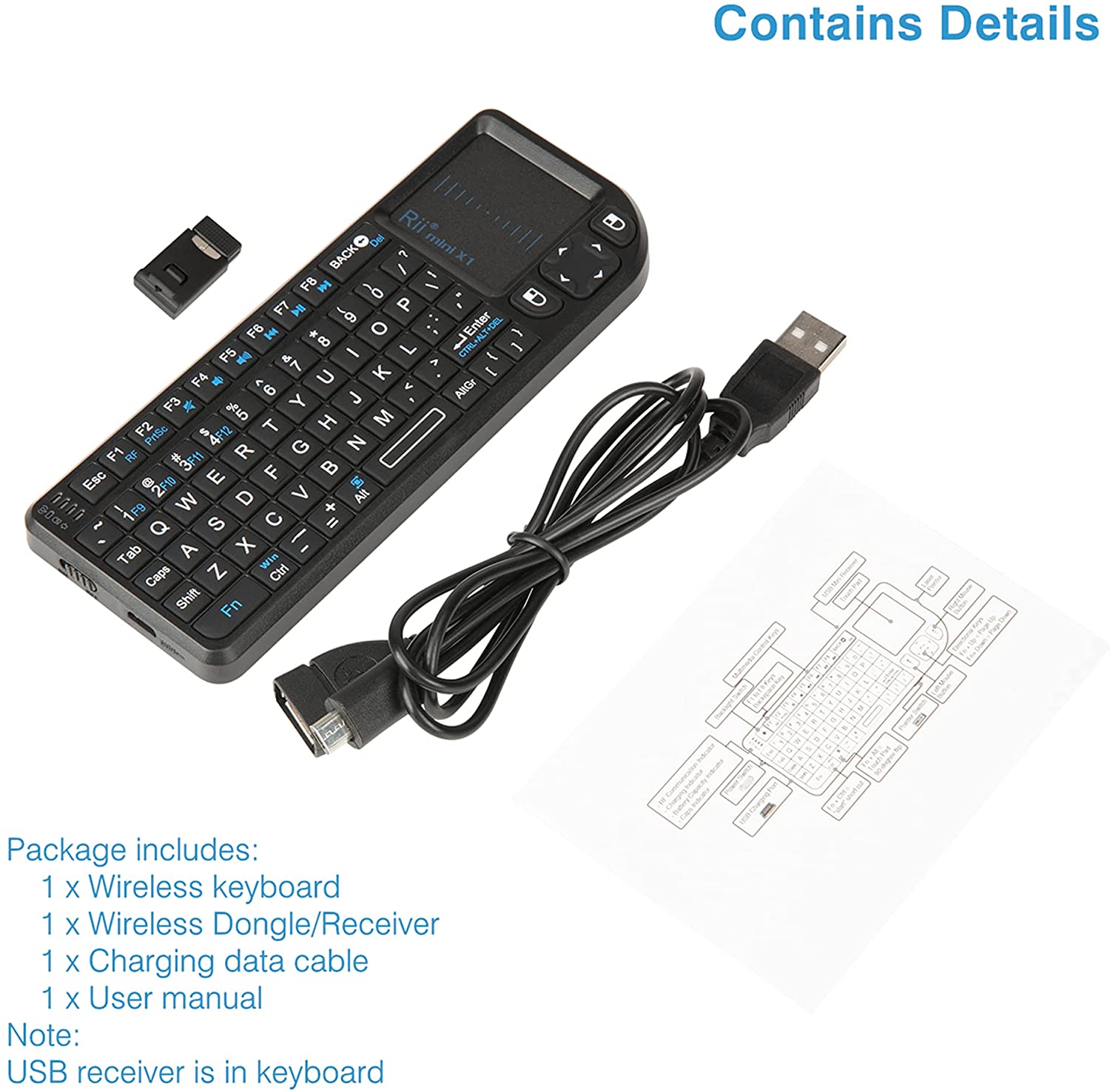 Rii Mini Keyboard Wireless 2.4GHz with Touchpad X1