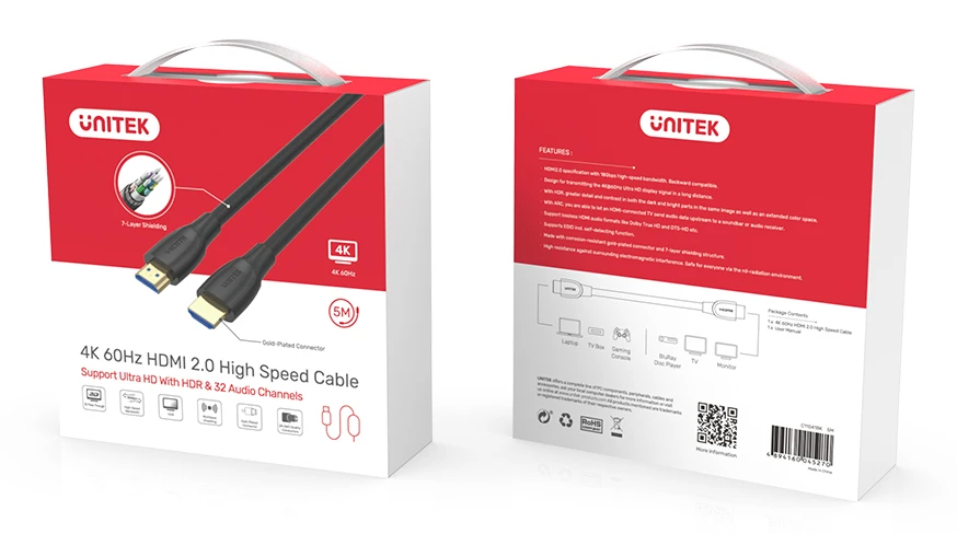 Unitek C11041BK HDMI 2.0 Cable 4K HDR & ARC (Full Copper) 5.0m Black