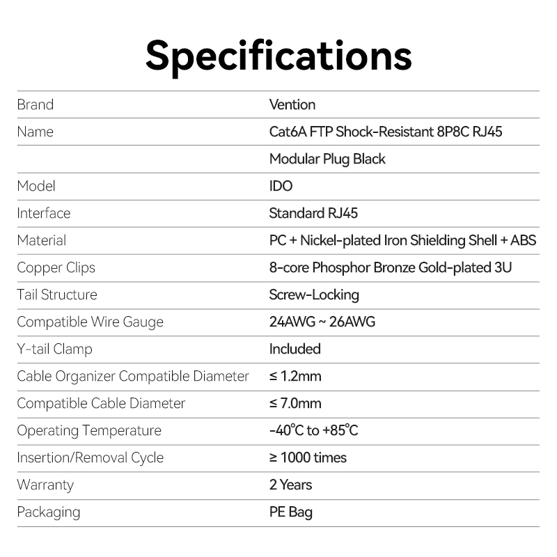 Vention NETWORK Connectors CAT6A FTP Shock-Resistant Modular Plug IDOB0-10 (10-Pack)