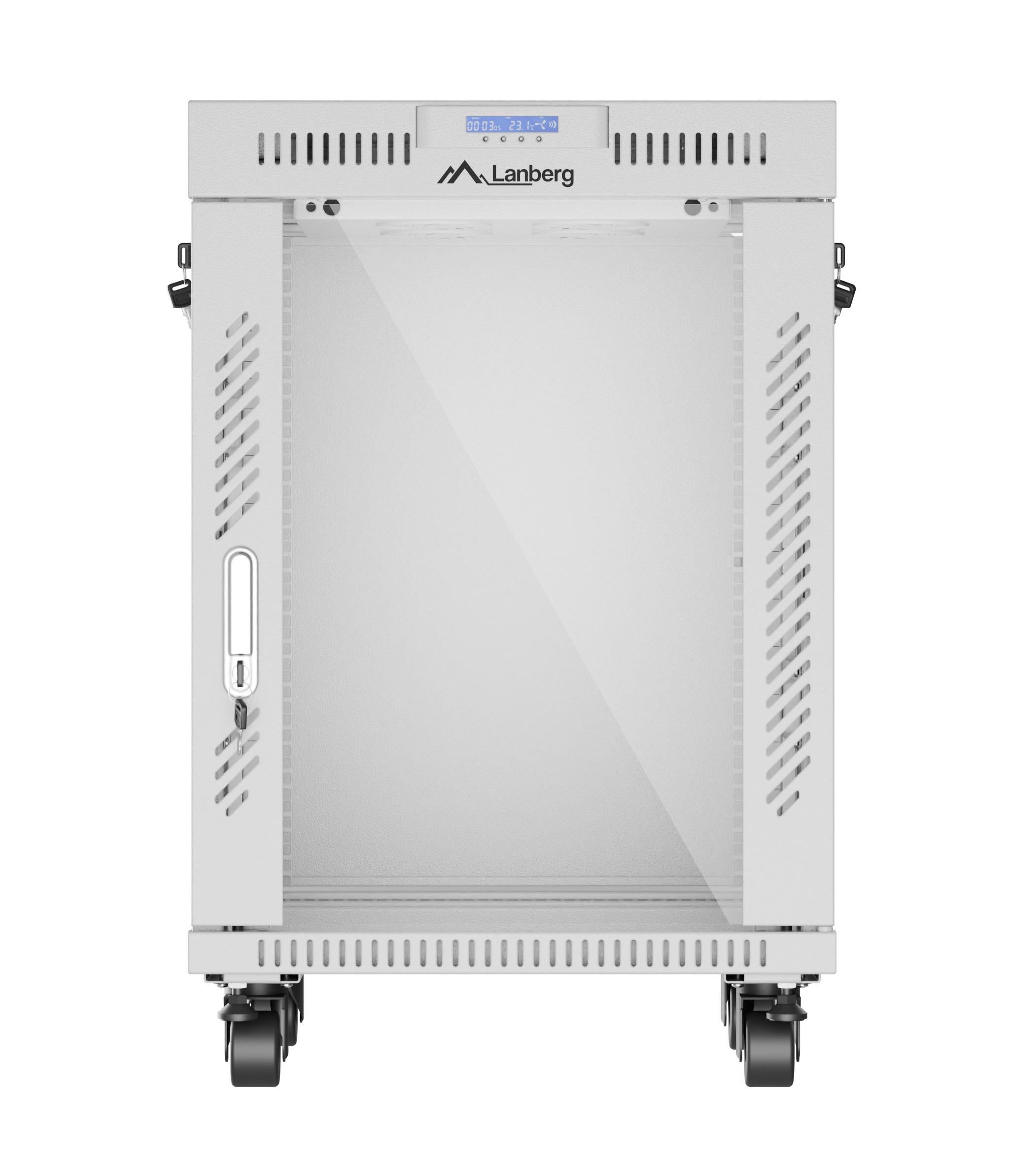 Lanberg Free Standing Cabinet 19'' with Glass Door 15U 60cm Ventilation Panel with LCD, 2 Fans & Thermostat Grey (not assebled)