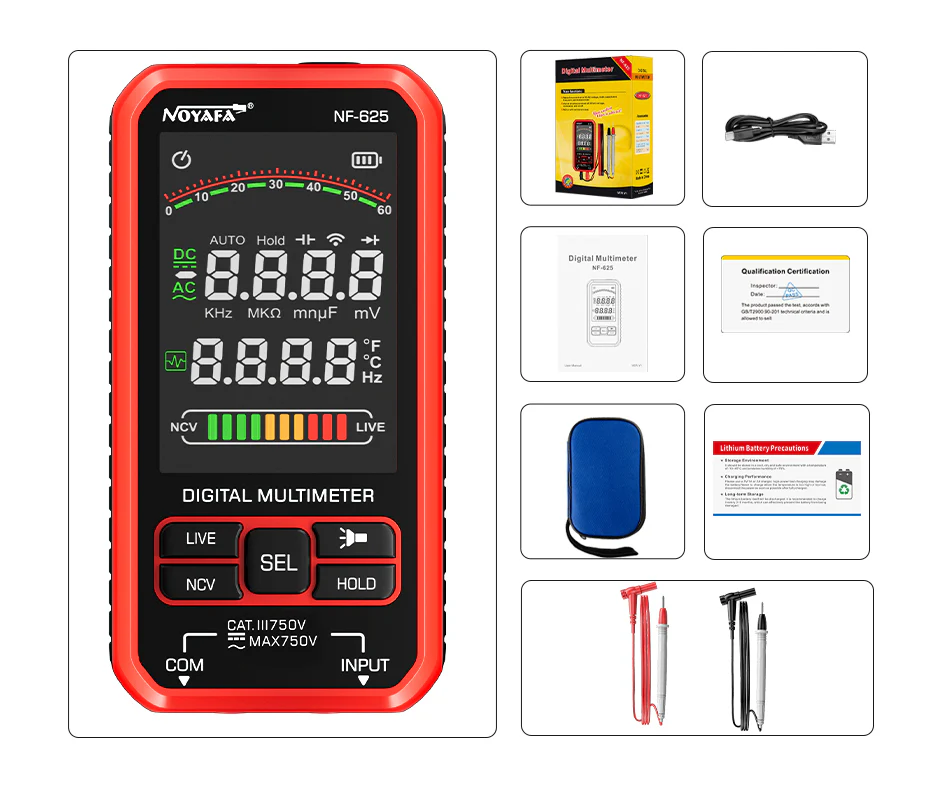 Noyafa Digital Multimeter for Resistance, Capacitance, Temperature, Frequency & AC/DC Voltage NF-625