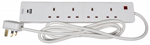 Mercury 4-Gang Extension USB & PD USB-C 2m 429.842UK