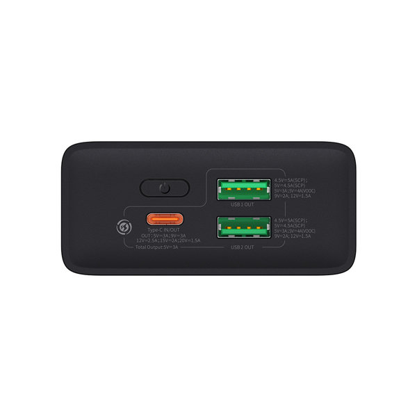 Baseus Adaman2 powerbank with digital display 20000mAh 30W 2 x USB / 1x USB Type C Power Delivery Quick Charge SCP, Oppo Super VOOC Black