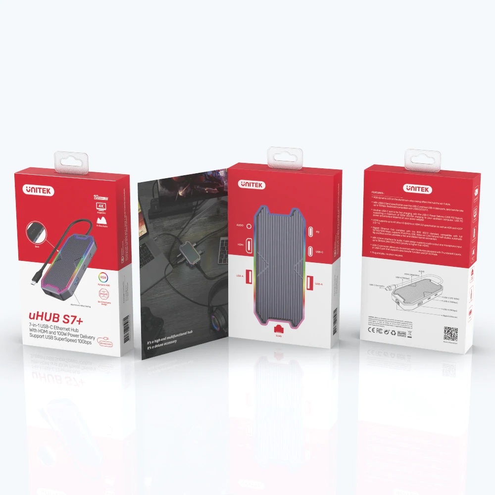 Unitek USB-C Hub USB3.2 RGB HDMI/Gb/Audio/PD100W D1029A