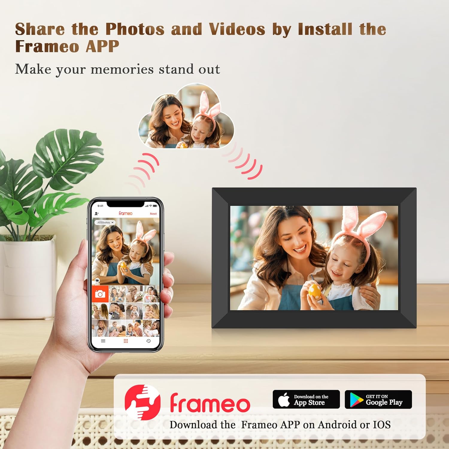 Frameo Digital Picture Frame, 10.1 Inches, HD 1280 x 800 IPS Touchscreen Electronic Photo Frame with 32 GB Memory