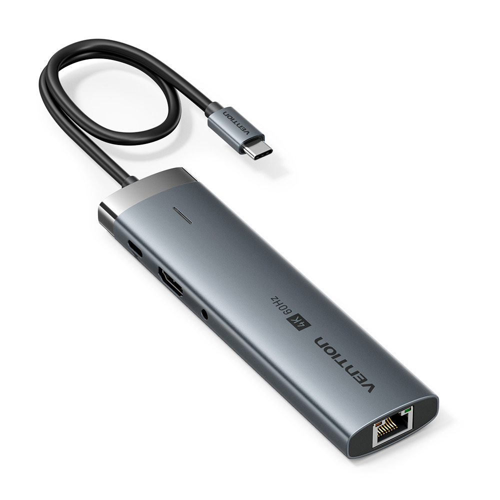 Vention HUB USB-C 1xUSB-C 3.2/USBA3.0/USBA2.0/HDMI 4K60Hz/RJ45/SD/3.5mm/PD TGVHB