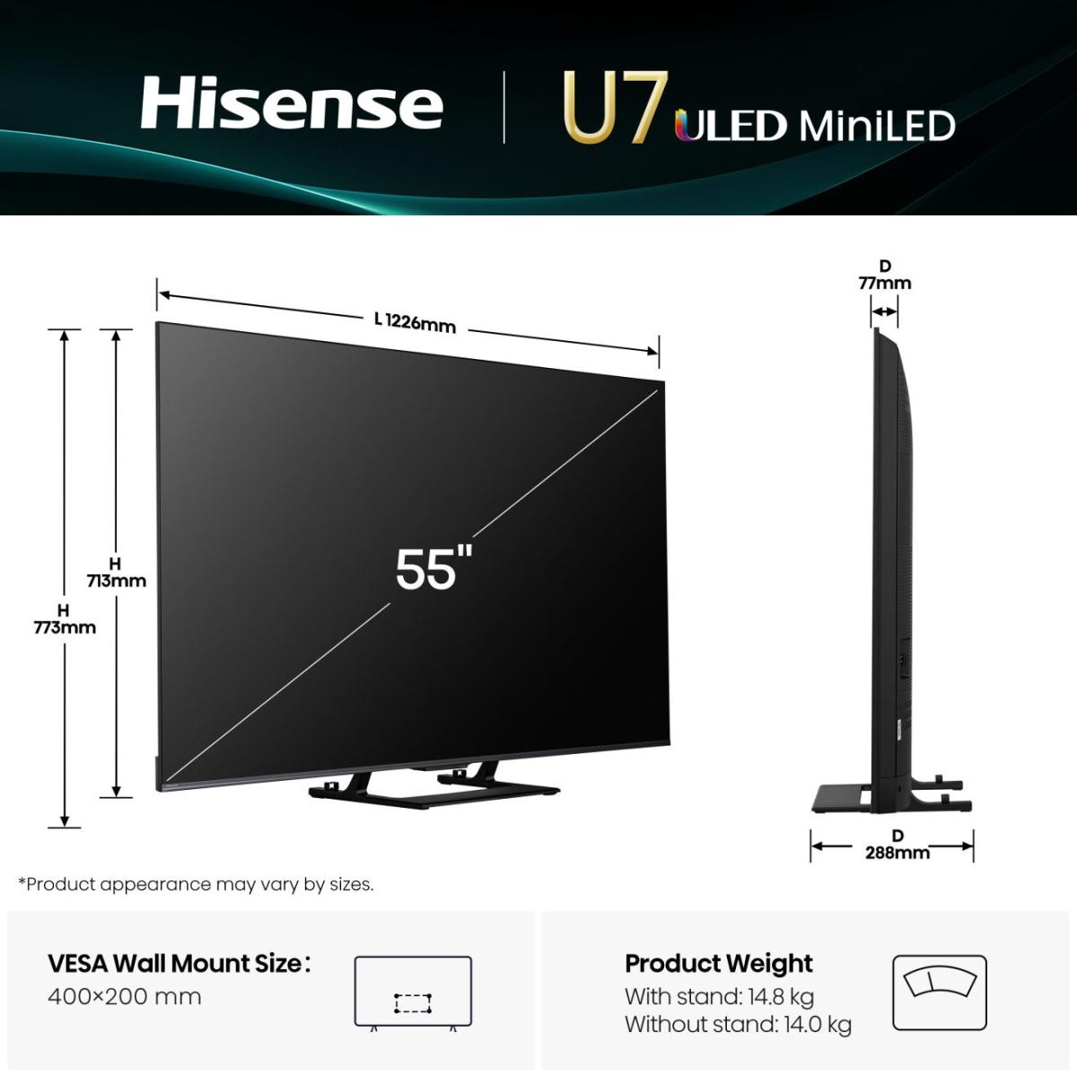 Hisense 55U7Q 55'' 4K Smart QLED MINI LED 144hz Gaming TV