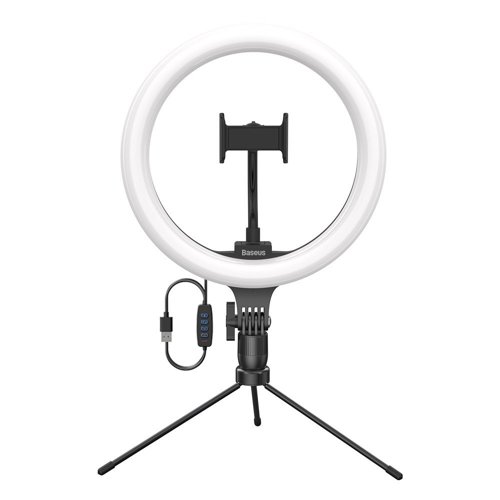 Baseus Photographic Lamp 10” Ring Flash LED Ring For Smartphone For Selfie Photos (YouTube, TikTok) + Mini Tripod Black