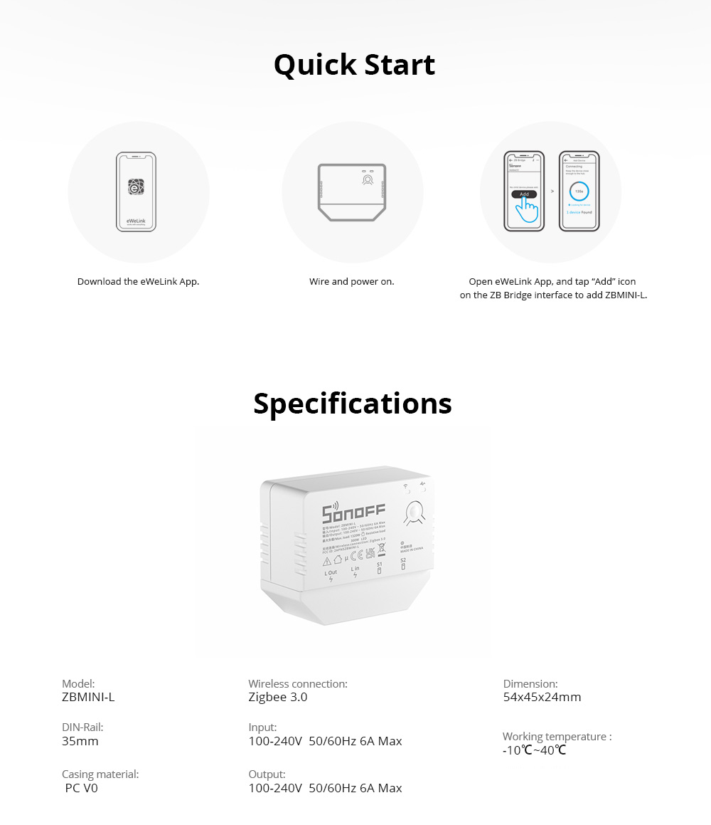 Sonoff ZBMINI-L Zigbee 3.0 Smart Switch