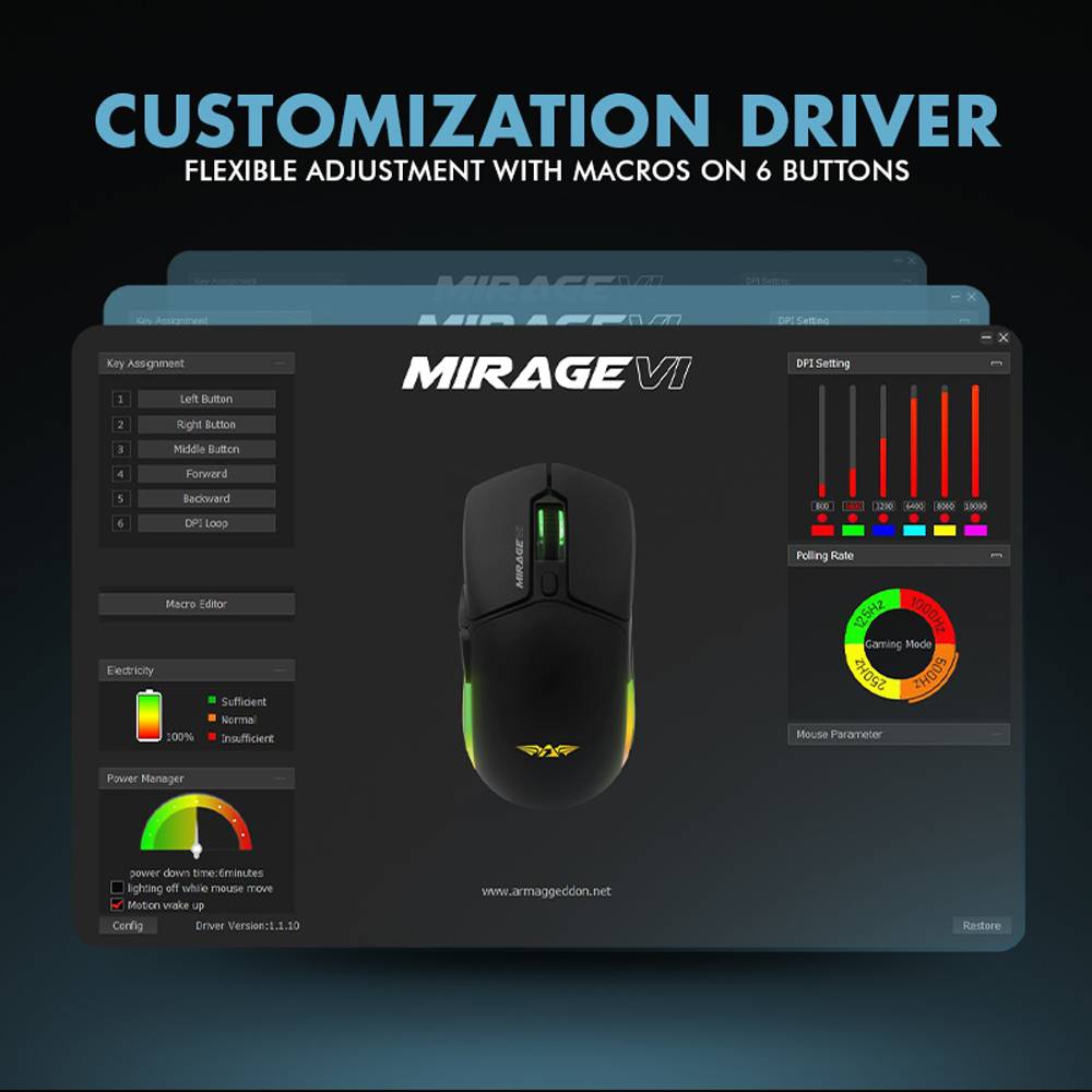 Armaggeddon Gaming Mouse Wired+2.4G+BT Recharge 600mAh MIRAGE-VI Black