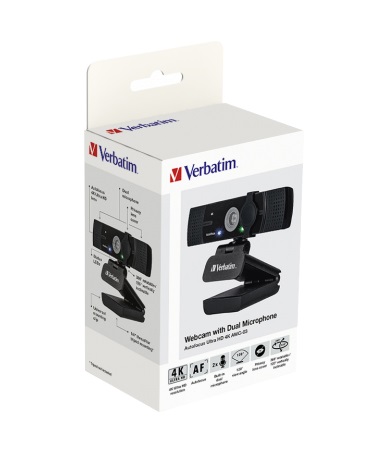 Verbatim Webcam 4K Autofocus Wide Angle with Dual Microphone AWC-03