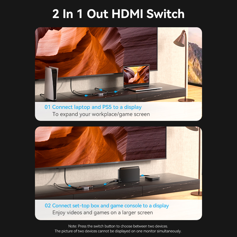 Vention HDMI Switch 2-Port 8K 2.1 Bi-Directional Metal AKPH0