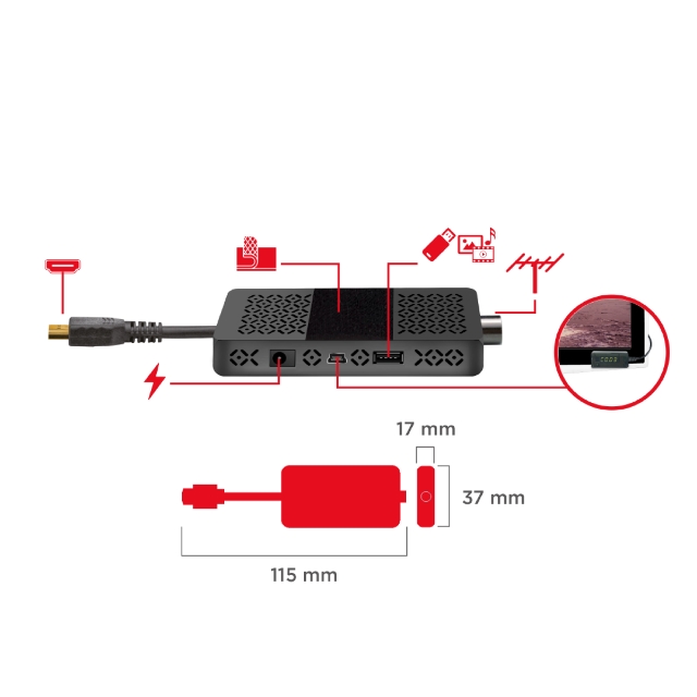 GBC TV DVB-T2 Stick Receiver with Integrated HDMI XDOME XD-220DG