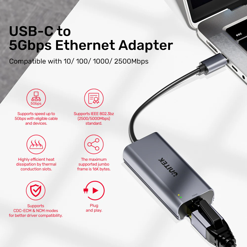 Unitek Converter USB-C to LAN 5GbE Ethernet U1343A