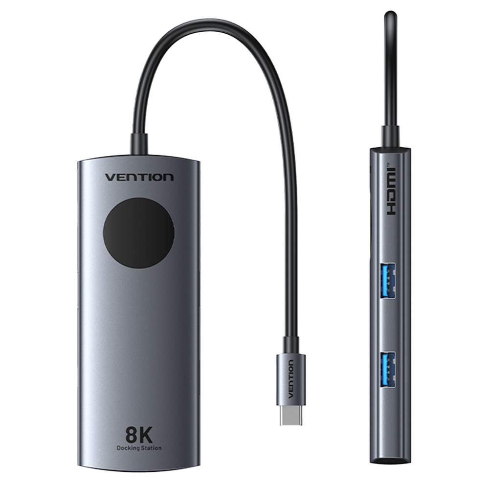 Vention HUB USB-C 3.2 Gen1/8K-HDMI/Gb/PD + LED Display & Switch TQZHB