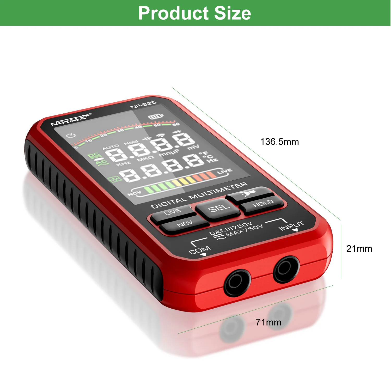 Noyafa Digital Multimeter for Resistance, Capacitance, Temperature, Frequency & AC/DC Voltage NF-625