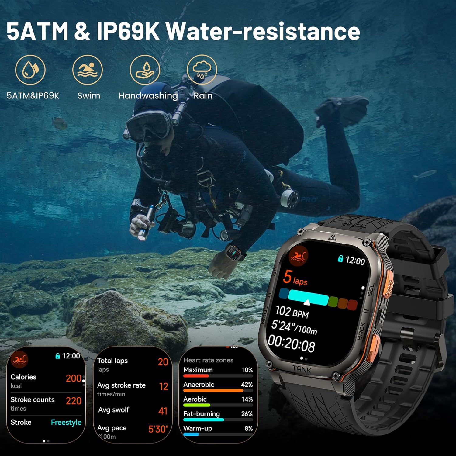 Kospet TANK M3 ULTRA Rugged Smartwatch GPS Silicone Black