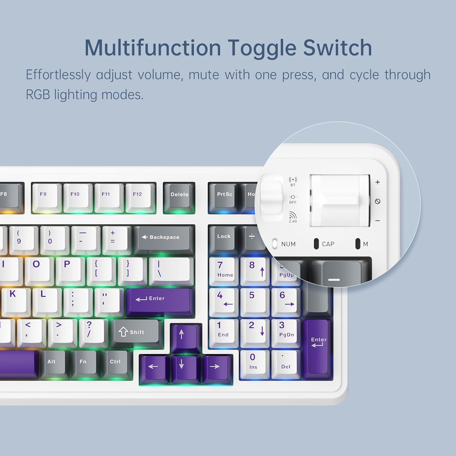 Machenike Wireless Gaming Keyboard,Type-C / 2.4 G / Bluetooth, Blue Switches, 5000 mAh battery, KG98