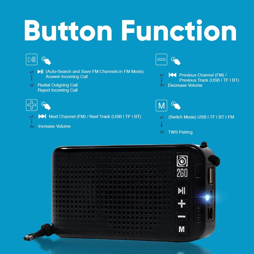SonicGear AudioBox 2GO-RDO20 Portable Solar & USB Rechargeable FM Radio with Bluetooth & Torchlight