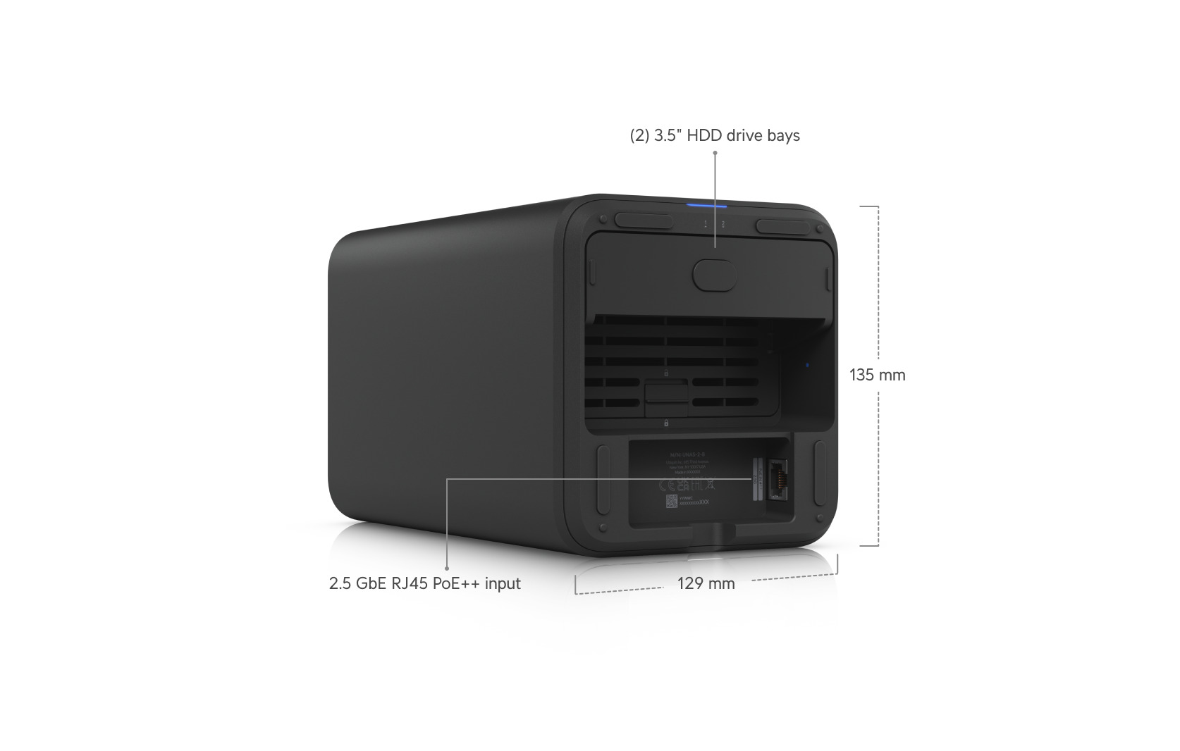 Ubiquiti UniFi NAS 2-Bay 3.5" 2.5GbE USB-C PoE Black UNAS-2