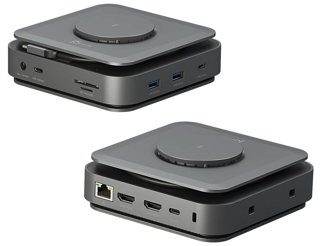 j5create Dock USB-C Dual Display 4K MST MacBookM3 HDMI/RJ45/SD/USB/PD + Wireless Charger + 140W PSU UK JCD3199P