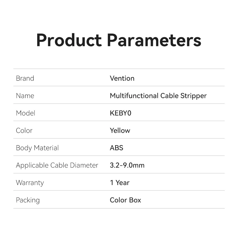 Vention NETWORK Tool Coaxial Cable Stripper KEBY0 Yellow
