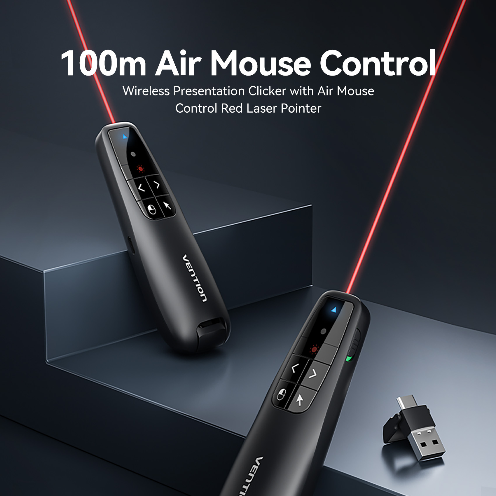 Vention Wireless Presenter Red Laser Pointer & Air Mouse Rechargeable KQPB0