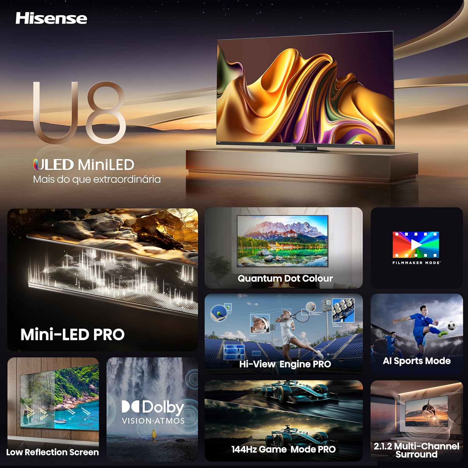 Hisense 75U8NQ 75'' 4K Smart QLED MINI LED 120hz TV
