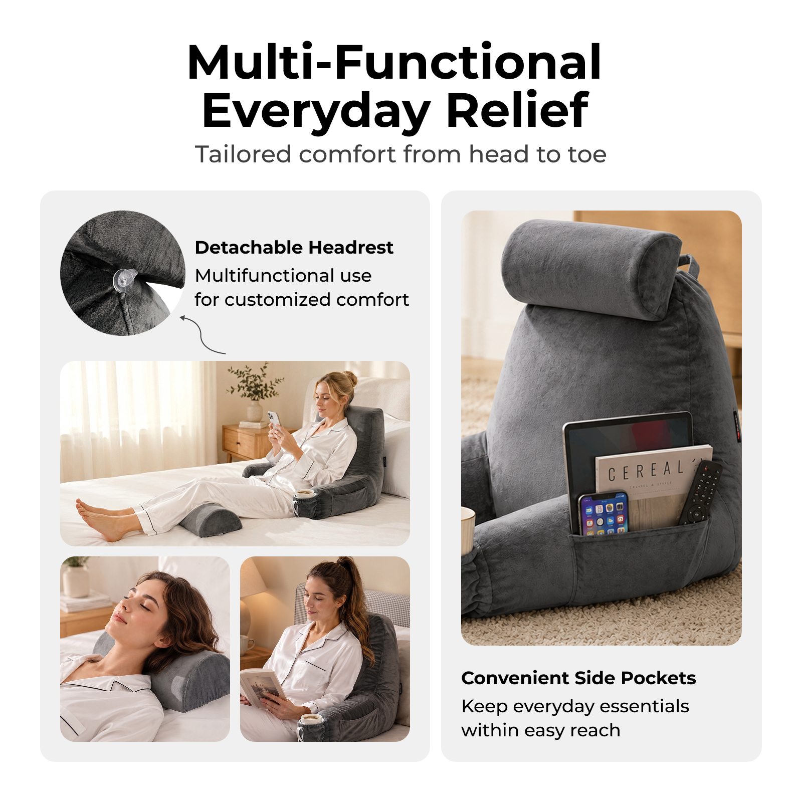 Lumivida Ergonomic Reading Pillow with Arm Rests & Removcable Covers 40x33x60cm RLC02-2