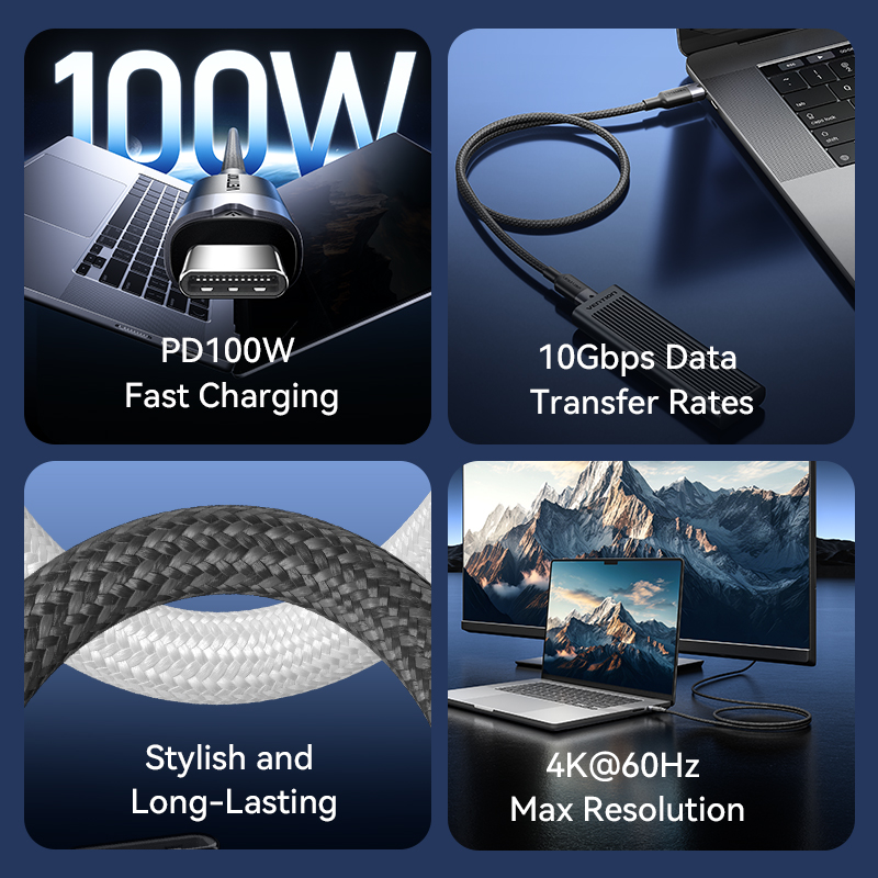 Vention IT Cable USB-C 3.2 Gen2 M-M 0.5m Braided Aluminum Black TRGBD