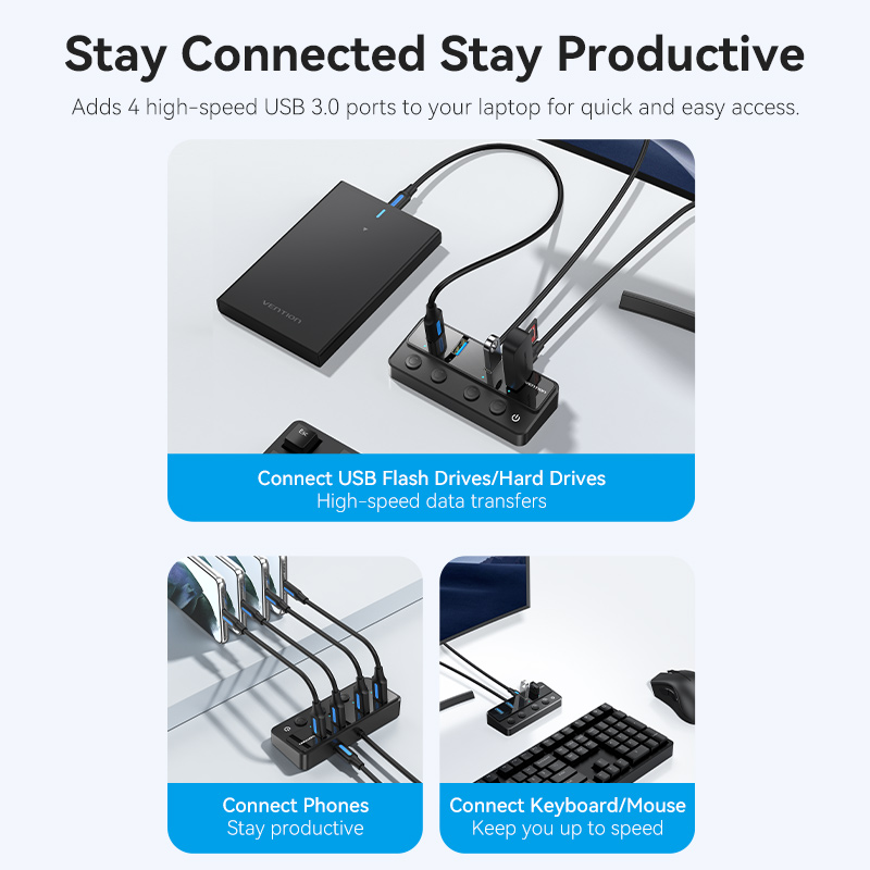 Vention HUB USB-C 4 x USB3.0 with Indiv.Power Switches 1.0m CHWBF