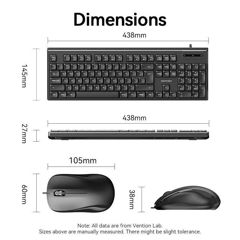 Vention Keyboard and Mouse Combo Wired Silent Slim Full Size KTYBG-EN