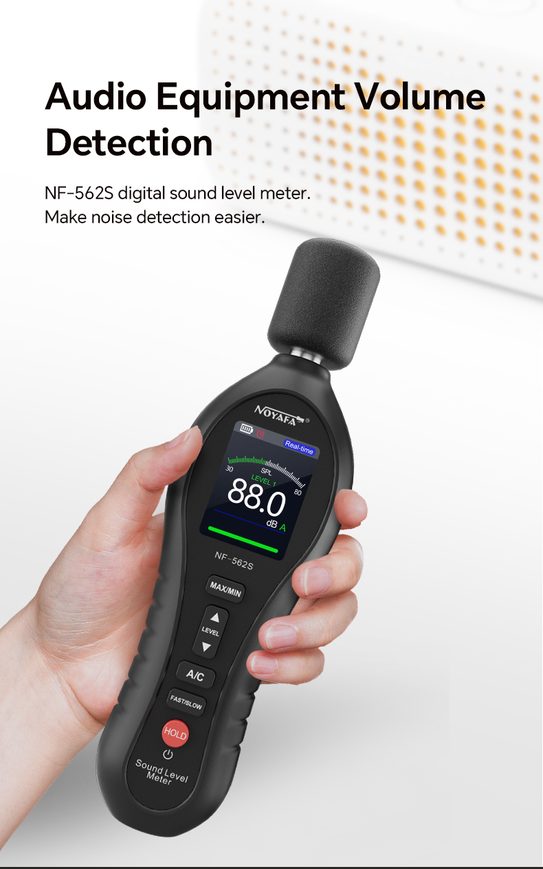 Noyafa Sound Level Meter with Dual A/C Weighting, Real-Time Alarm & Color LCD Display NF-562S