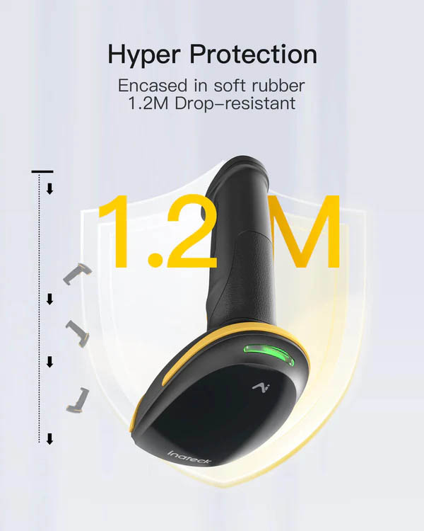 Inatech Barcode Scanner CMOS 1D/2D Wireless 2.4GHz/Bluetooth USB-A 2600mAh Charging Base AI BCST-36 Black