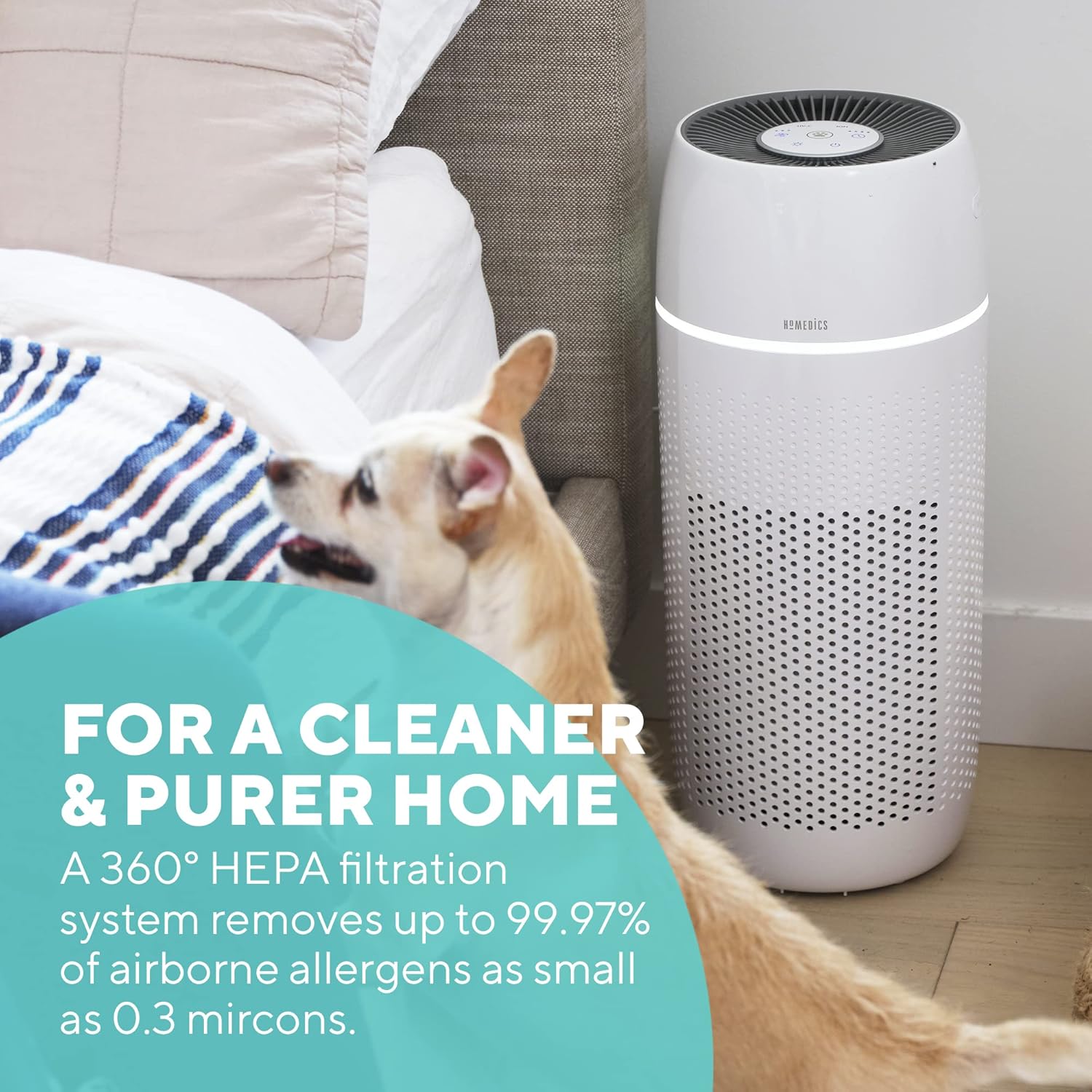 HoMedics TotalClean Petplus AP-PET35WT 5in1 Air Purifier & Aroma Diffuser (Active Carbon + HEPA Filter + UVC + Ioniser + PreFilter)
