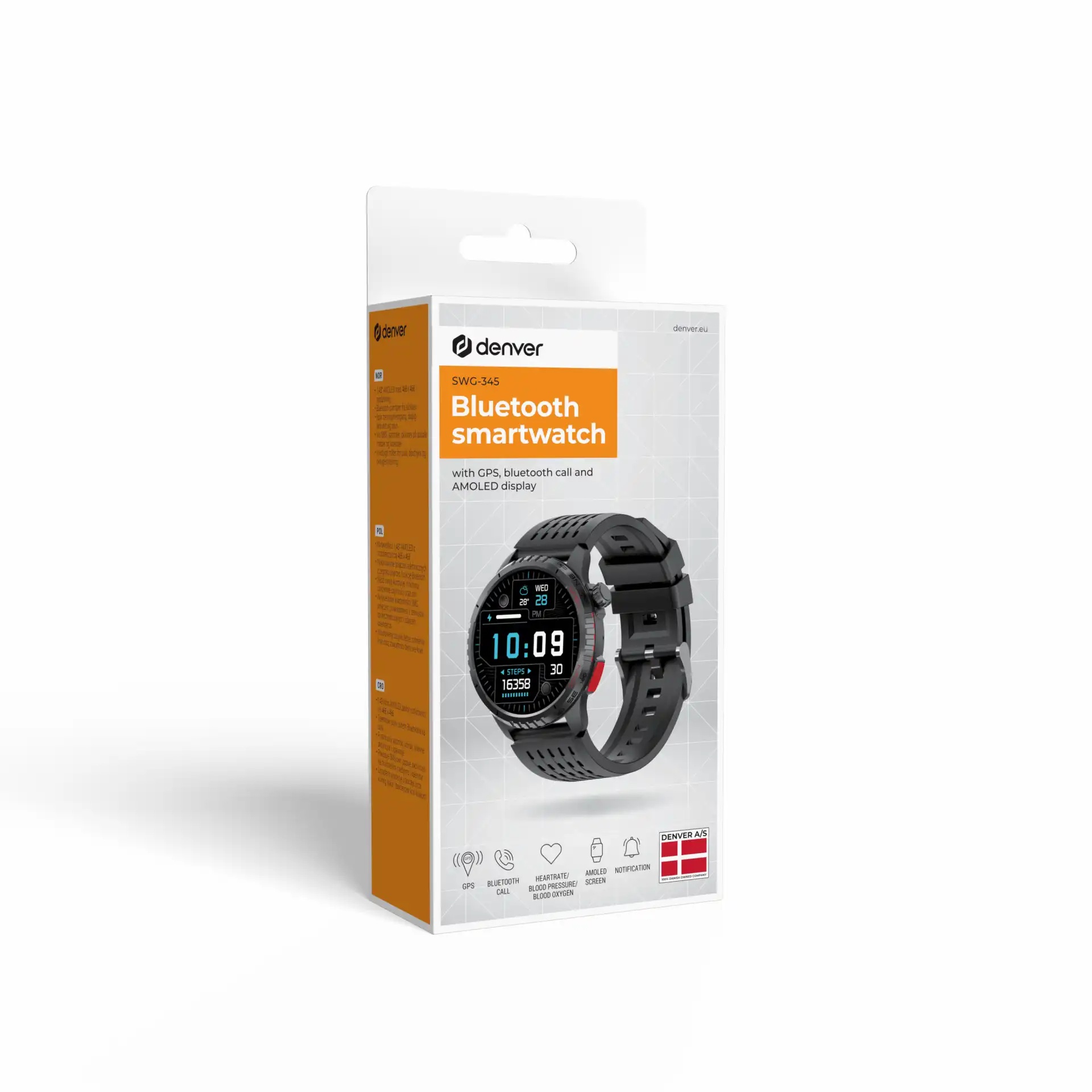 Denver Smartwatch with Call Function, Blood Pressure, GPS, SWG-345B BLACK