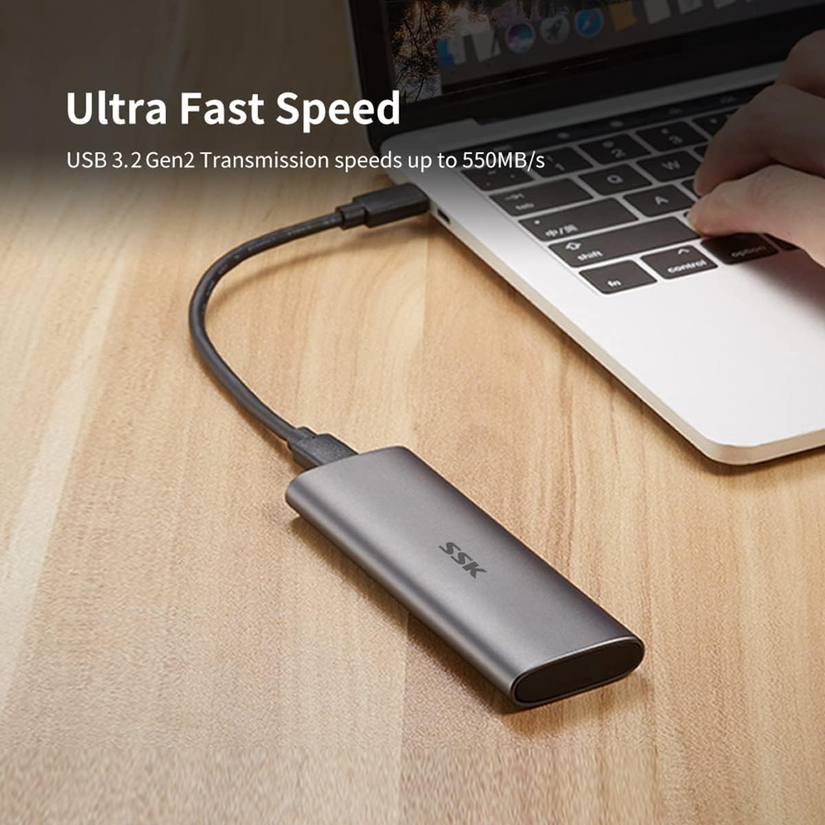 SSK 256GB Portable External SSD, Up to 550MB/s