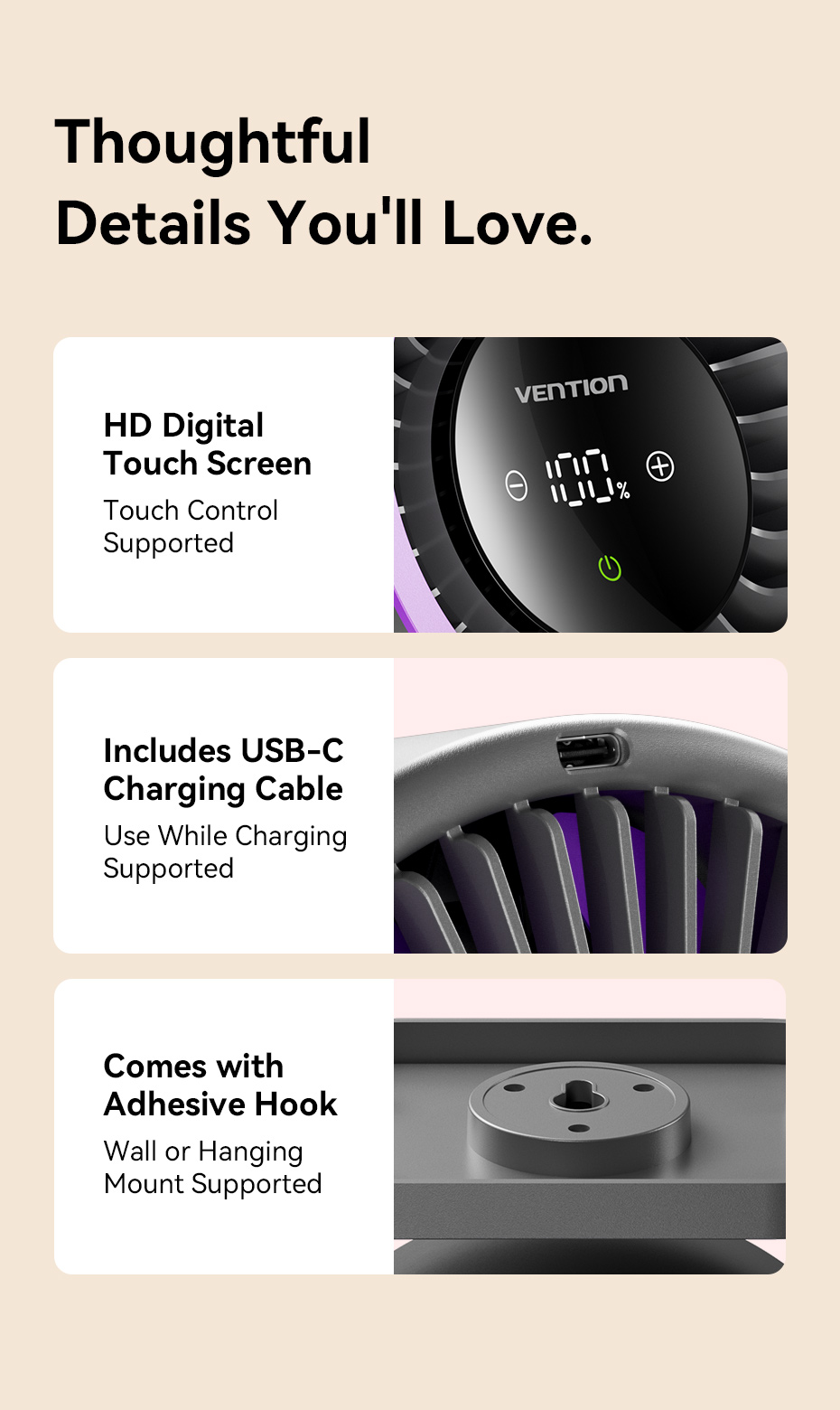 Vention Air Circulation Fan Desktop with Display & Wall Mount PBIH0