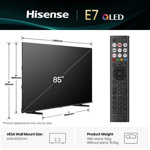 Hisense 85E7Q 85'' 4K Smart QLED TV