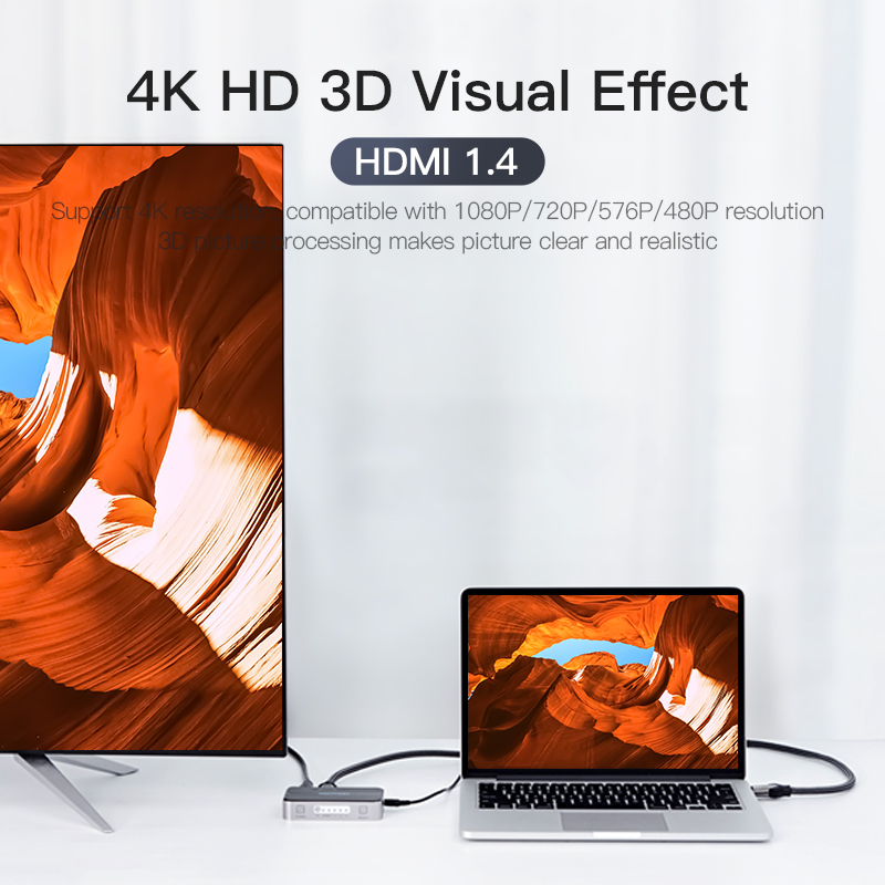 Vention HDMI Switch 3-Port 4K 1.4 with Audio Separation AFJH0